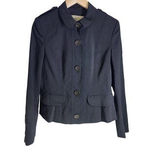 Burberry London Military Button Front Jacket Women's Size 8 Slim Fit Black Flaws